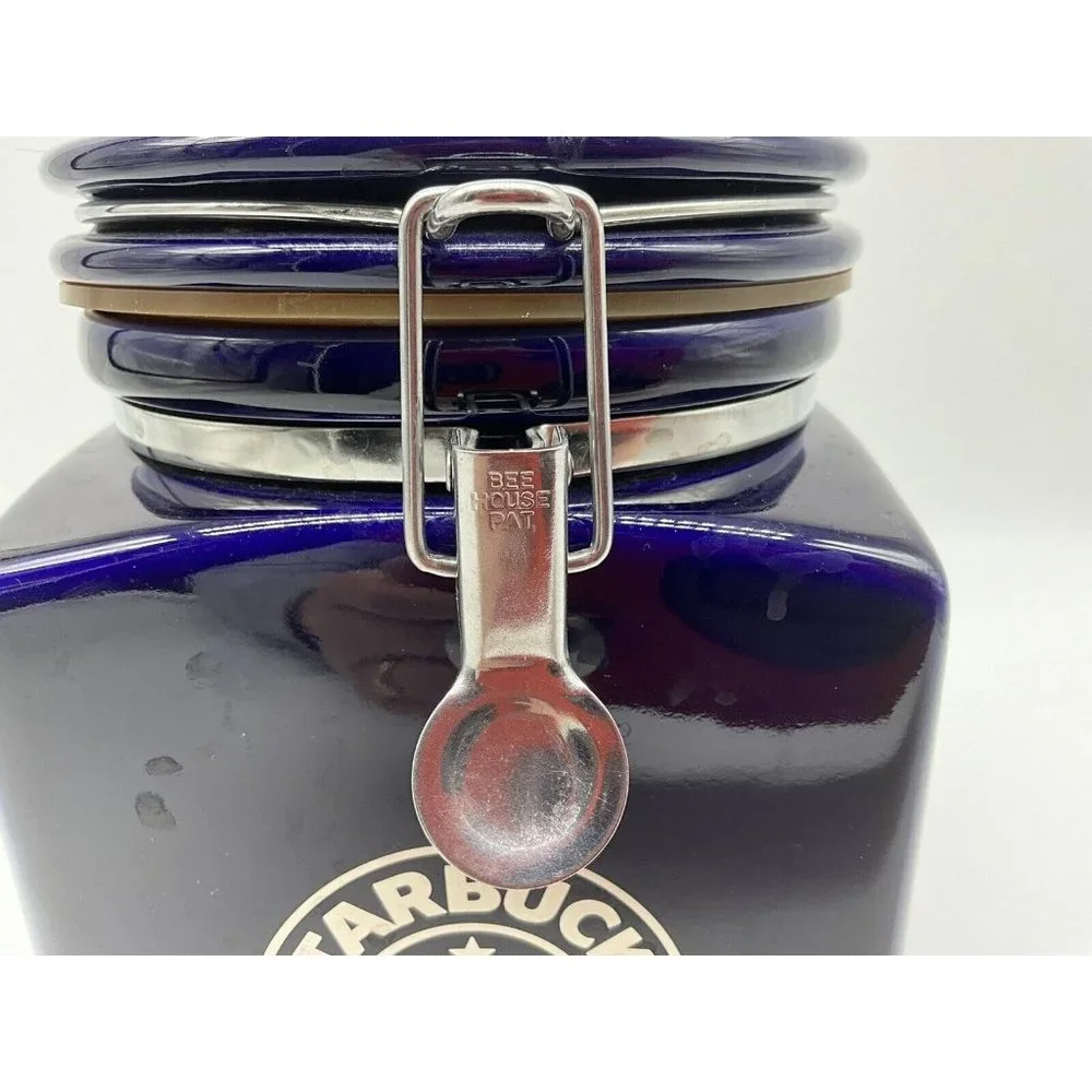 Starbucks Beehouse Cobalt Blue Coffee / Tea Canister With Silver Mermaid Logo